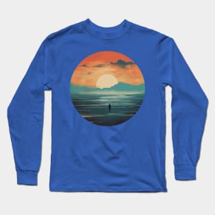 Romantic Sci-Fi Planet Lonely Wanderer Orange Sky Design Long Sleeve T-Shirt